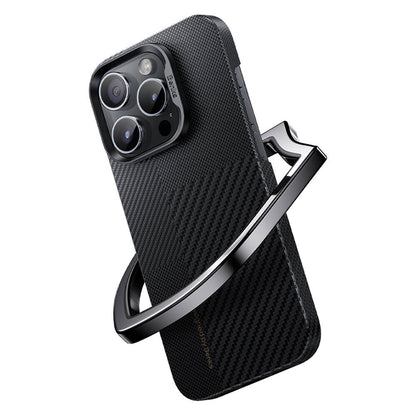 Apple iPhone 14 Pro Max Kılıf M-safe Şarj Özellikli Karbon Fiber Benks Montage ArmorAir Kevlar Kapak Siyah