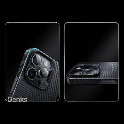 Apple iPhone 14 Pro Max Kılıf M-safe Şarj Özellikli Karbon Fiber Benks Montage ArmorAir Kevlar Kapak Siyah