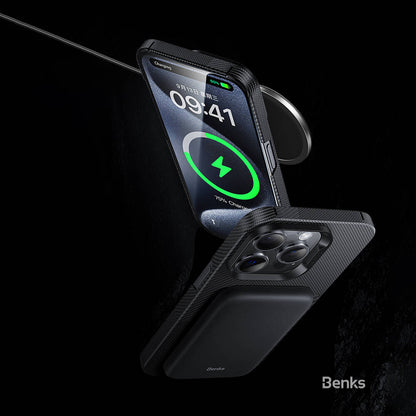 Apple iPhone 14 Pro Max Kılıf M-safe Şarj Özellikli Karbon Fiber Benks Montage ArmorAir Kevlar Kapak Siyah