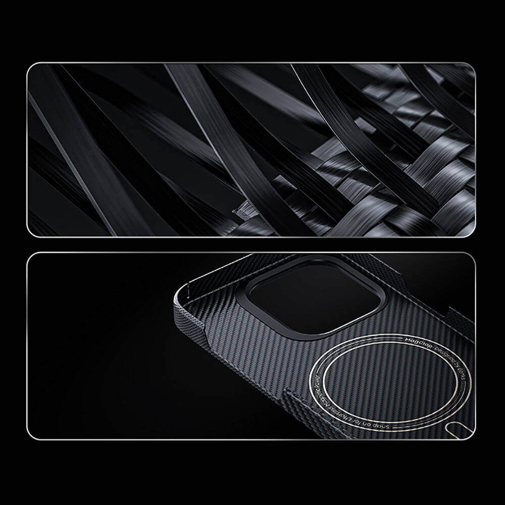 Apple iPhone 14 Pro Max Kılıf M-safe Şarj Özellikli Karbon Fiber Benks Montage ArmorAir Kevlar Kapak Siyah