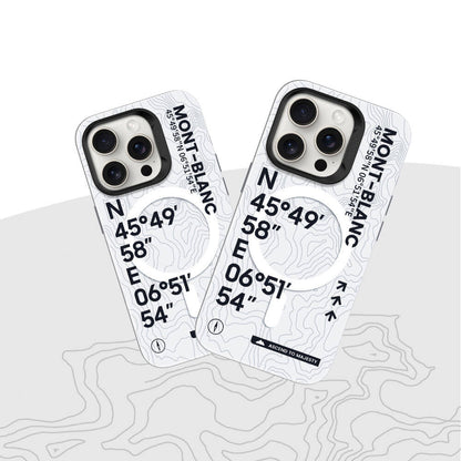 Apple iPhone 14 Pro Max Kılıf M-safe Şarj Özellikli Koordinat Yazı Desenli Benks Summit Serisi Kapak Beyaz