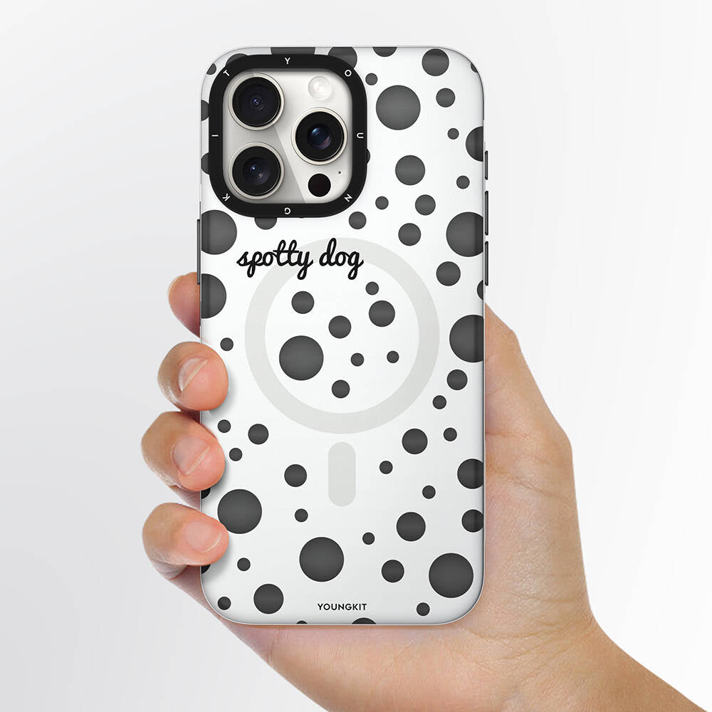 Apple iPhone 14 Pro Max Kılıf M-safe Şarj Özellikli Polka Dot Desenli Youngkit Spots Serisi Kapak Pembe
