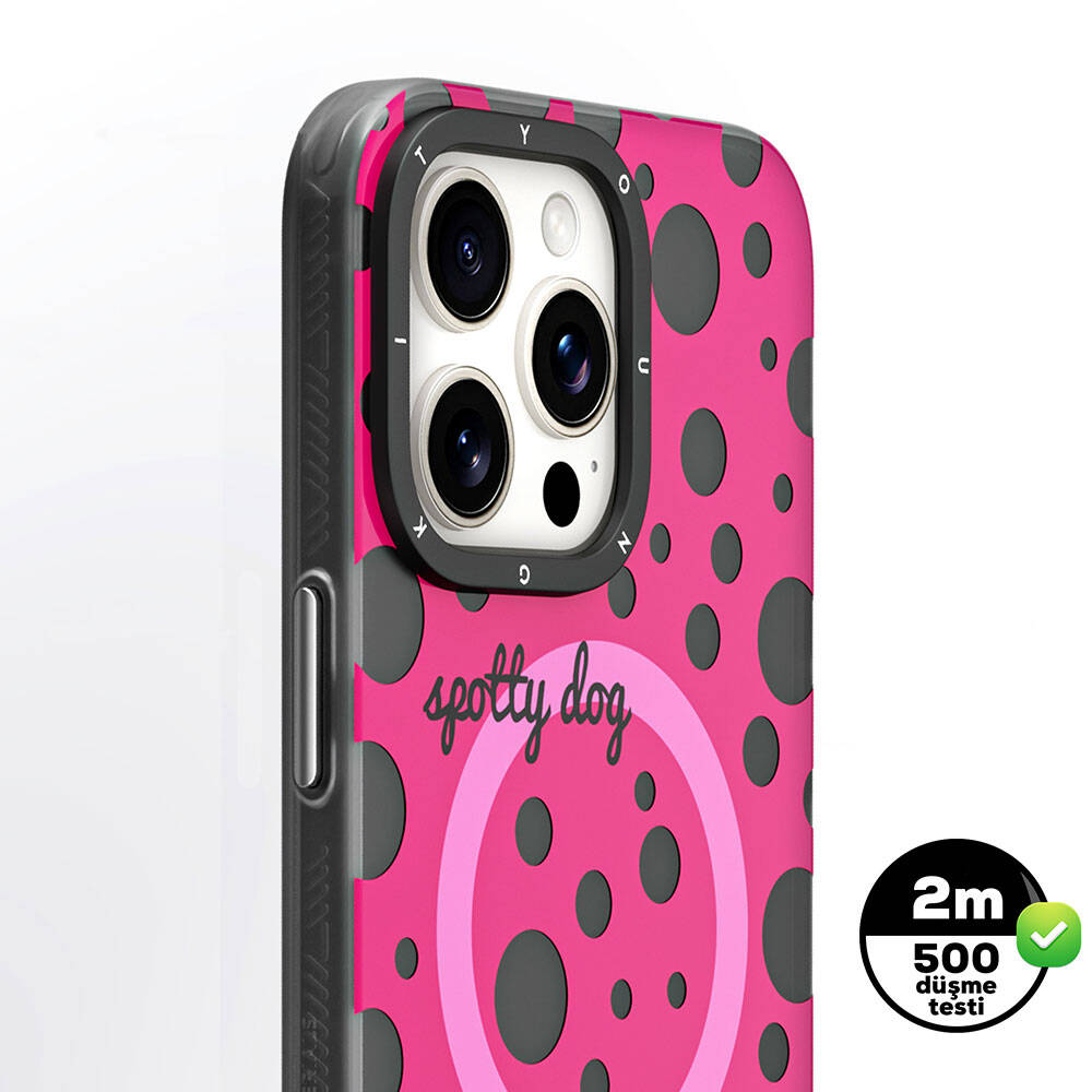 Apple iPhone 14 Pro Max Kılıf M-safe Şarj Özellikli Polka Dot Desenli Youngkit Spots Serisi Kapak Gri