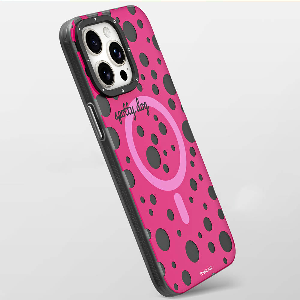 Apple iPhone 14 Pro Max Kılıf M-safe Şarj Özellikli Polka Dot Desenli Youngkit Spots Serisi Kapak Beyaz