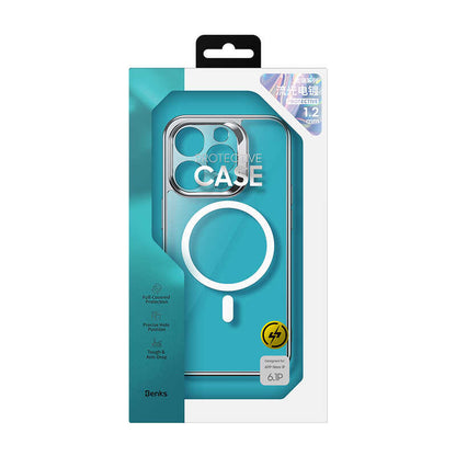 Apple iPhone 14 Pro Max Kılıf M-safe Şarj Özellikli Premium Cam Arka Yüzey Benks Electroplated Kapak Gold