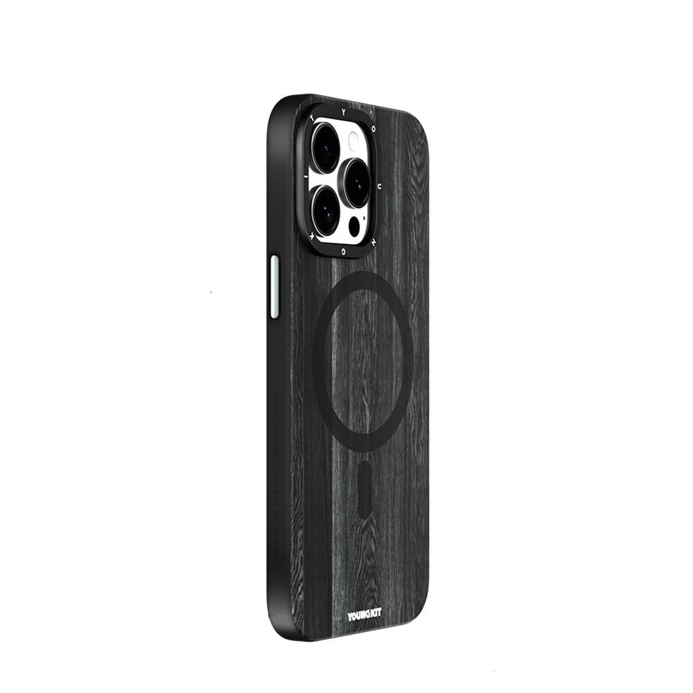 Apple iPhone 14 Pro Max Kılıf M-safe Şarj Özellikli Sararmaya Dayanıklı Youngkit Wood Forest Serisi Kapak Kahverengi