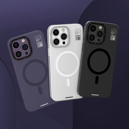 Apple iPhone 14 Pro Max Kılıf M-safe Şarj Özellikli Standlı YoungKit Hermit Bracket Serisi Kapak Beyaz