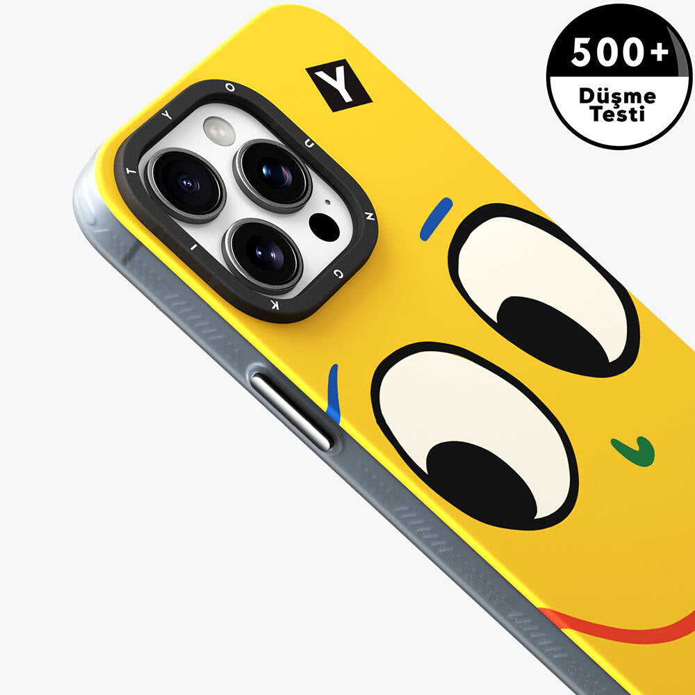 Apple iPhone 14 Pro Max Kılıf M-safe Şarj Özellikli Sunshine Tasarımlı Youngkit Daily Happy Serisi Kapak Siyah-Sarı