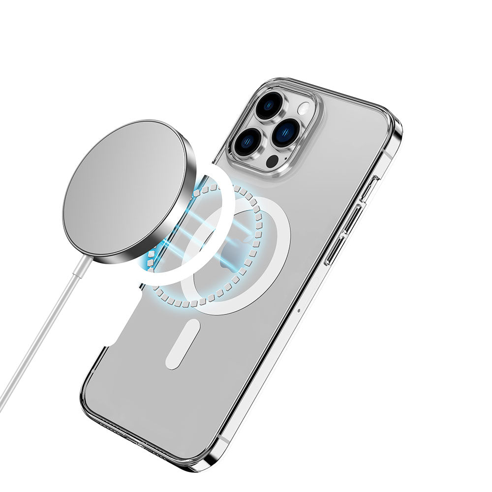 Apple iPhone 14 Pro Max Kılıf M-safe Şarj Özellikli Transparan Sert PC Wlons Pita Kapak Derin Mor