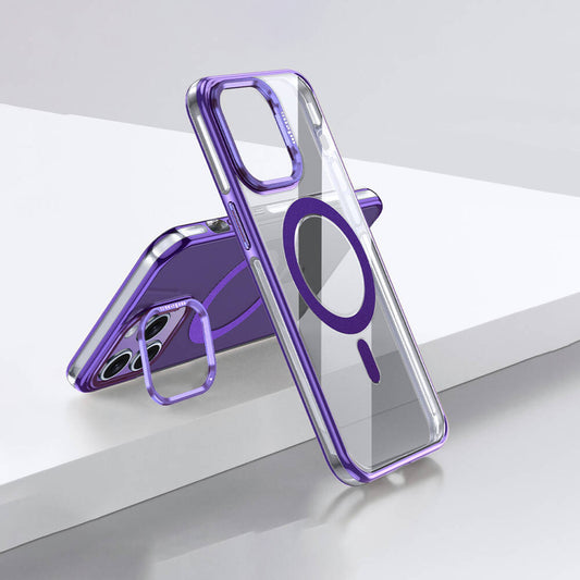 Apple iPhone 14 Pro Max Kılıf M-safe Şarj Özellikli Wlons Standlı Efsane Kapak Mor