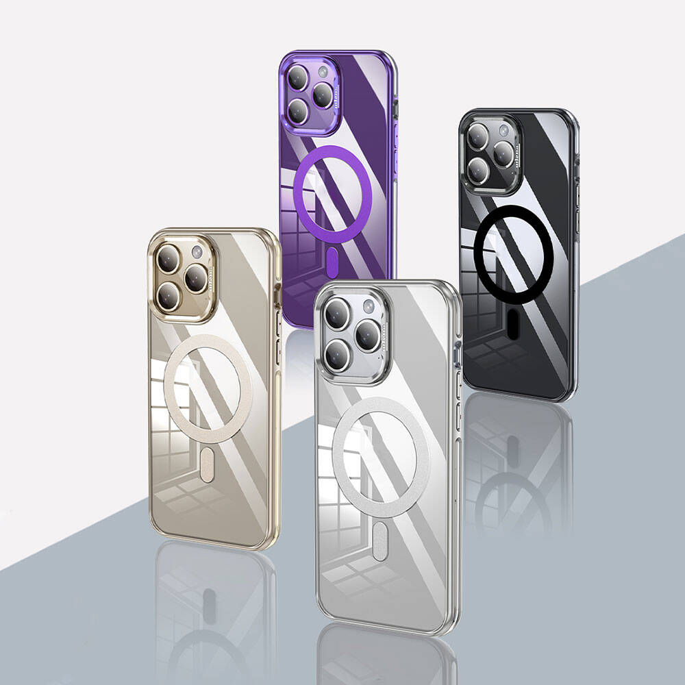 Apple iPhone 14 Pro Max Kılıf M-safe Şarj Özellikli Wlons Standlı Efsane Kapak Gümüş