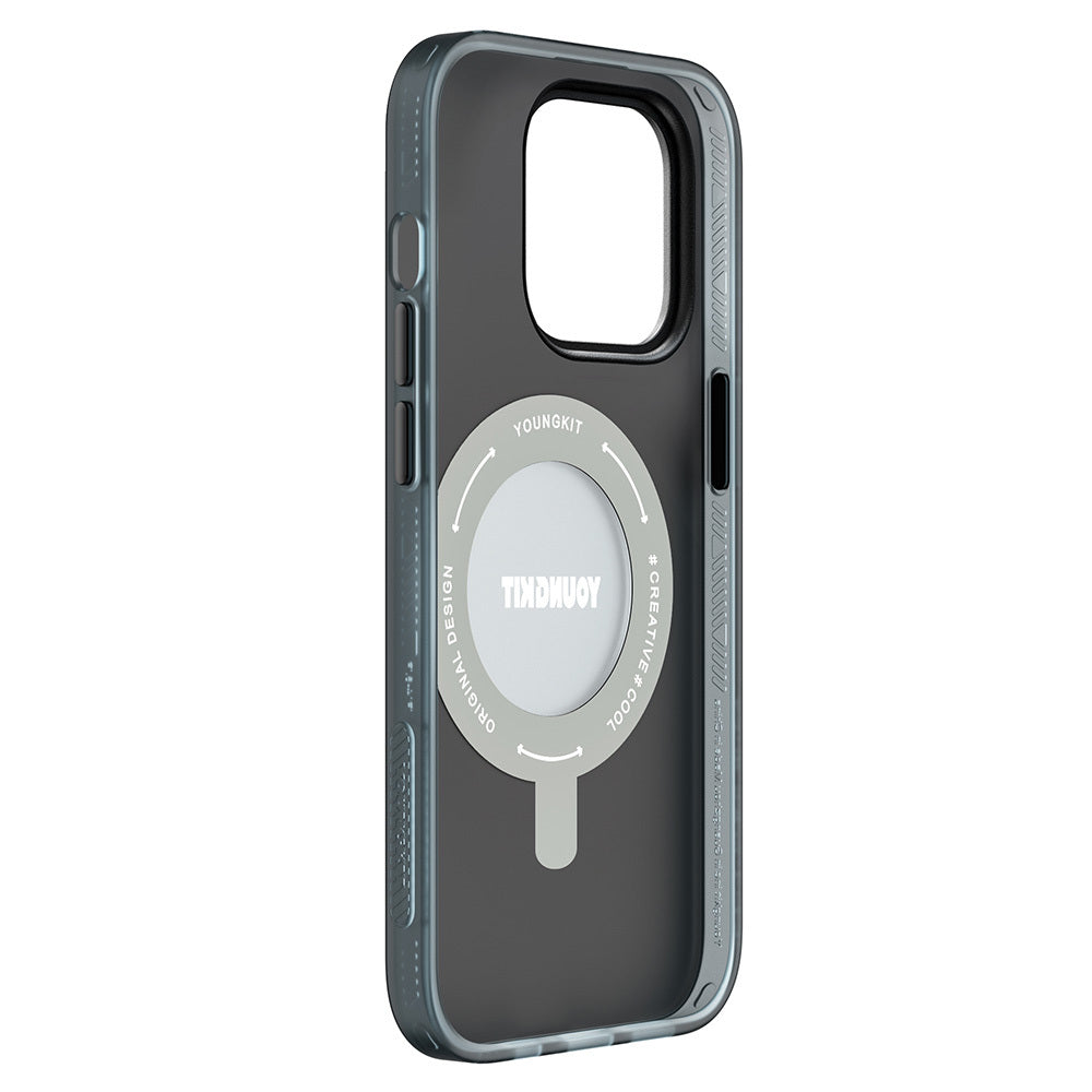 Apple iPhone 14 Pro Max Kılıf M-safe Şarj Özellikli Youngkit 360° Standlı Technology Serisi Kapak Gri