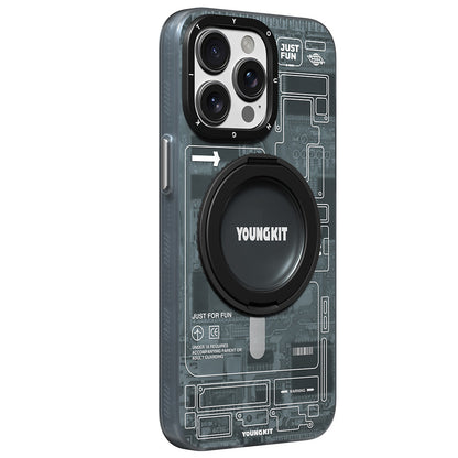 Apple iPhone 14 Pro Max Kılıf M-safe Şarj Özellikli Youngkit 360° Standlı Technology Serisi Kapak Mavi