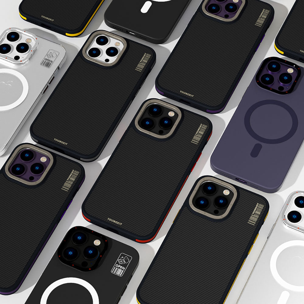 Apple iPhone 14 Pro Max Kılıf M-safe Şarj Özellikli YoungKit 600D Kevlar Kapak Kırmızı