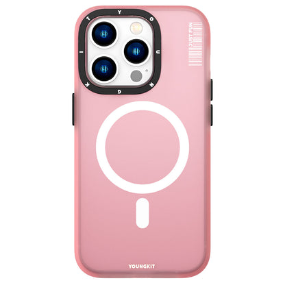 Apple iPhone 14 Pro Max Kılıf M-safe Şarj Özellikli Youngkit Colored Sand Serisi Kapak Pembe