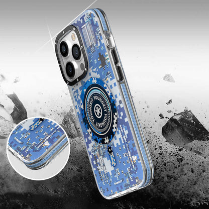 Apple iPhone 14 Pro Max Kılıf M-safe Şarj Özellikli YoungKit Kamuflaj Serisi Kapak Siyah