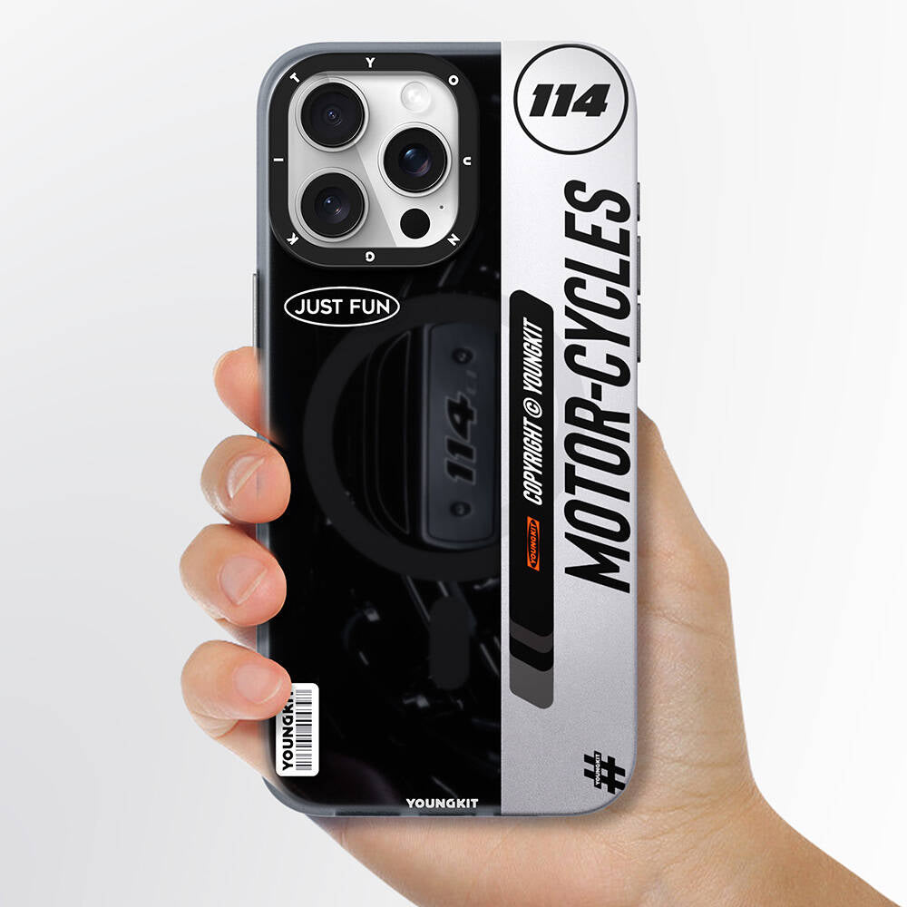 Apple iPhone 14 Pro Max Kılıf M-safe Şarj Özellikli Youngkit Motorcycle Legend Serisi Kapak Siyah
