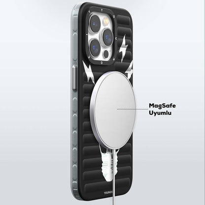 Apple iPhone 14 Pro Max Kılıf M-safe Şarj Özellikli Youngkit Open Mind Serisi Kapak Siyah