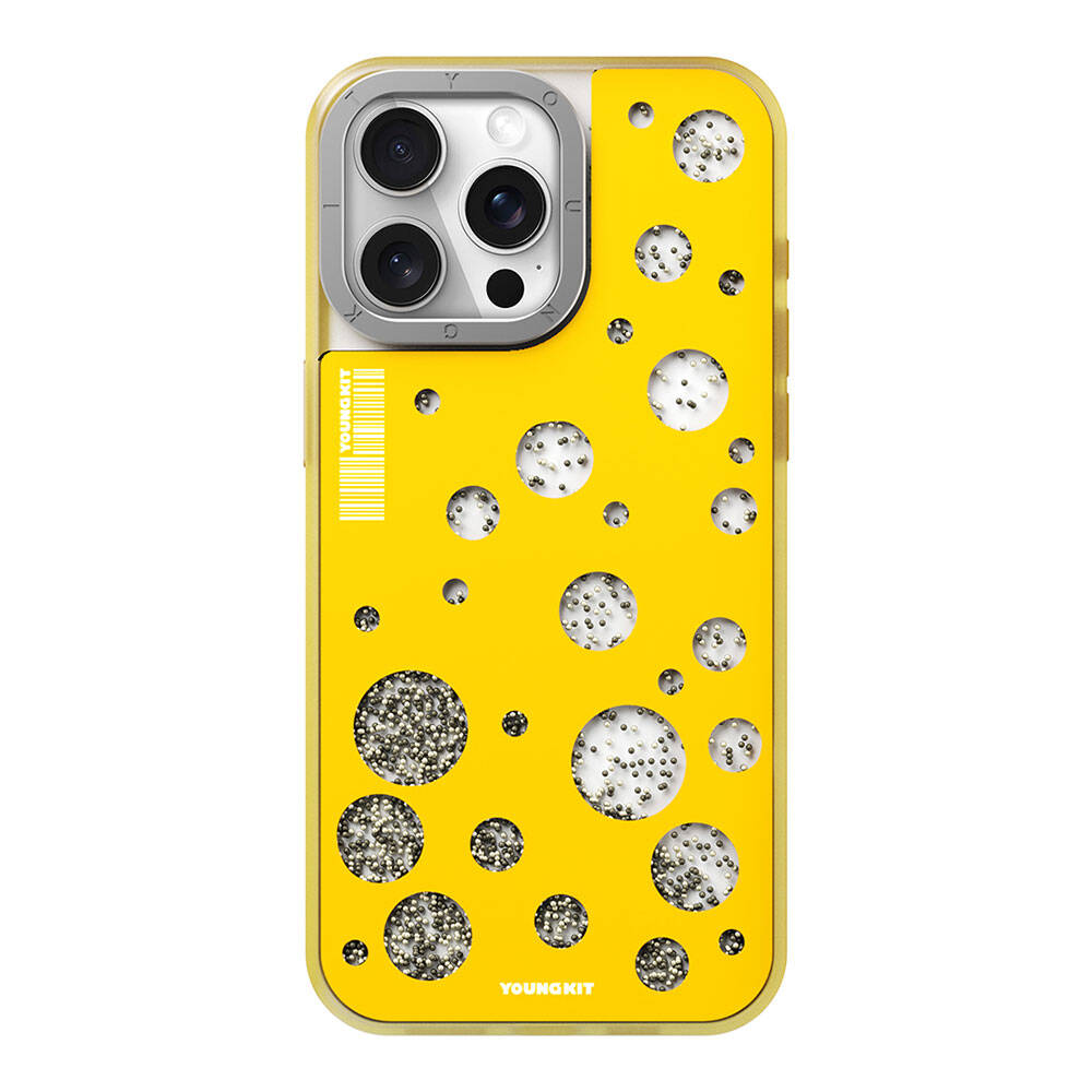 Apple iPhone 14 Pro Max Kılıf M-safe Şarj Özellikli Youngkit Quicksand Beads Serisi Kapak Sarı
