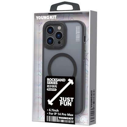 Apple iPhone 14 Pro Max Kılıf M-safe Şarj Özellikli Youngkit Rock Sand Serisi Kapak Mavi