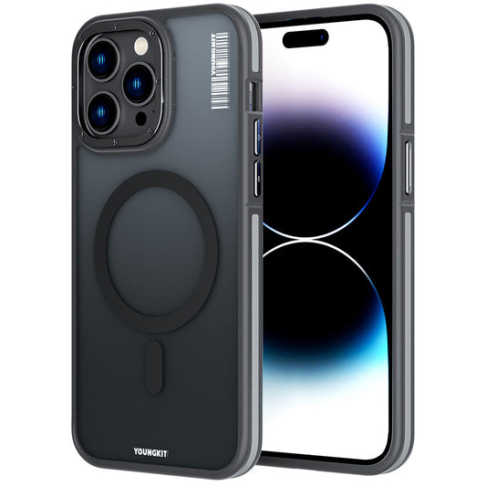 Apple iPhone 14 Pro Max Kılıf M-safe Şarj Özellikli Youngkit Rock Sand Serisi Kapak Siyah