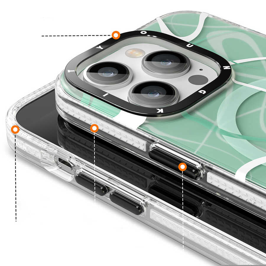 Apple iPhone 14 Pro Max Kılıf M-safe Şarj Özellikli Youngkit Water-Ink Serisi Kapak Yeşil