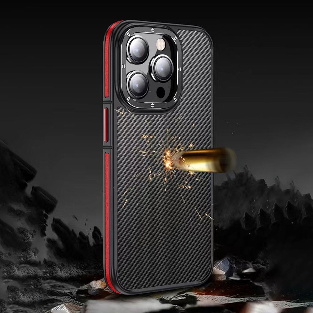 Apple iPhone 14 Pro Max Kılıf Mat Transparan Karbon Fiber Görünümlü Wlons Marin Kapak Siyah