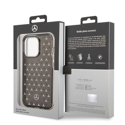 Apple iPhone 14 Pro Max Kılıf Mercedes Benz Çift Katmanlı Yıldız Desenli Dizayn Kapak Siyah-Gümüş