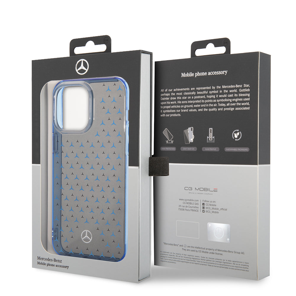 Apple iPhone 14 Pro Max Kılıf Mercedes Benz Çift Katmanlı Yıldız Desenli Dizayn Kapak Siyah-Gümüş