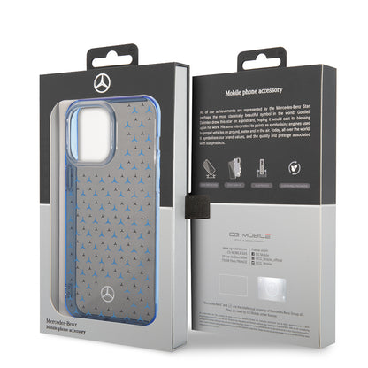 Apple iPhone 14 Pro Max Kılıf Mercedes Benz Çift Katmanlı Yıldız Desenli Dizayn Kapak Siyah-Mavi