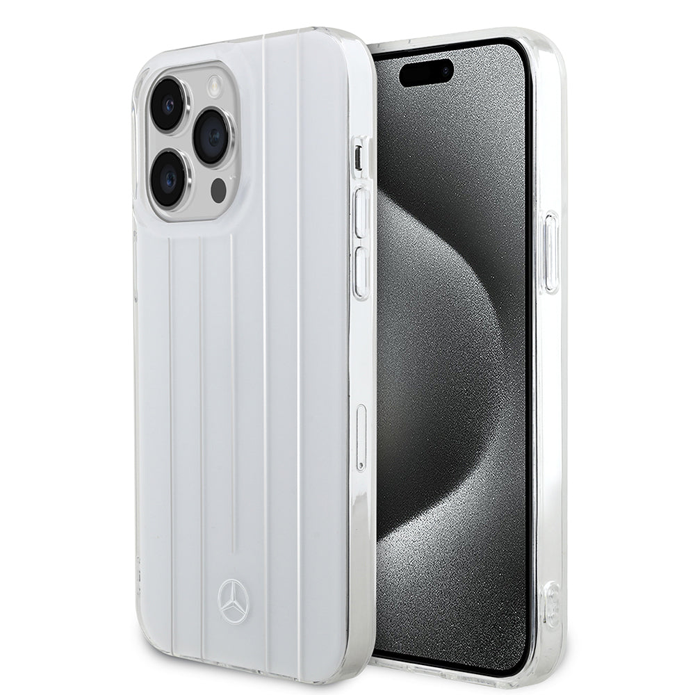 Apple iPhone 14 Pro Max Kılıf Mercedes Benz Orjinal Lisanslı New Urban 3 Sert PC Paralel Çizgi Desenli Kapak Beyaz