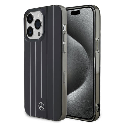 Apple iPhone 14 Pro Max Kılıf Mercedes Benz Orjinal Lisanslı New Urban 3 Sert PC Paralel Çizgi Desenli Kapak Siyah