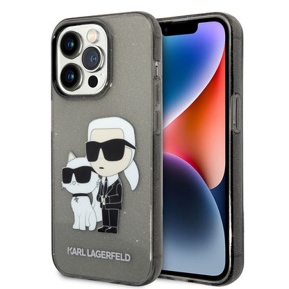 Apple iPhone 14 Pro Max Kılıf Karl Lagerfeld Transparan Simli K&C Dizayn Kapak Siyah