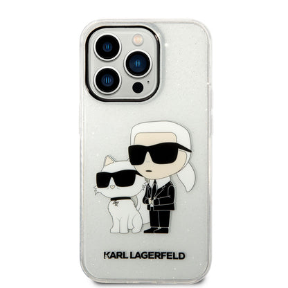 Apple iPhone 14 Pro Max Kılıf Karl Lagerfeld Transparan Simli K&C Dizayn Kapak Siyah