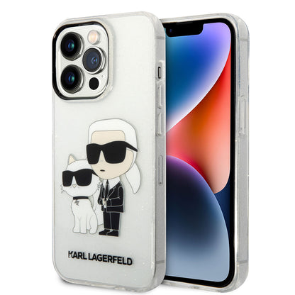Apple iPhone 14 Pro Max Kılıf Karl Lagerfeld Transparan Simli K&C Dizayn Kapak Renksiz