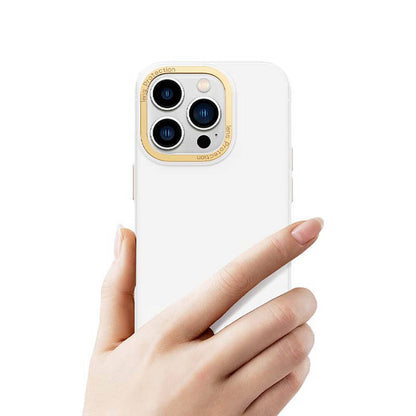 Apple iPhone 14 Pro Max Kılıf Metal Kamera Çerçeveli Recci Glaze Serisi Kapak Beyaz