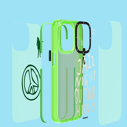 Apple iPhone 14 Pro Max Kılıf Şeffaf Renkli Yazı Temalı Tasarım YoungKit Jazz Serisi Kapak Mavi