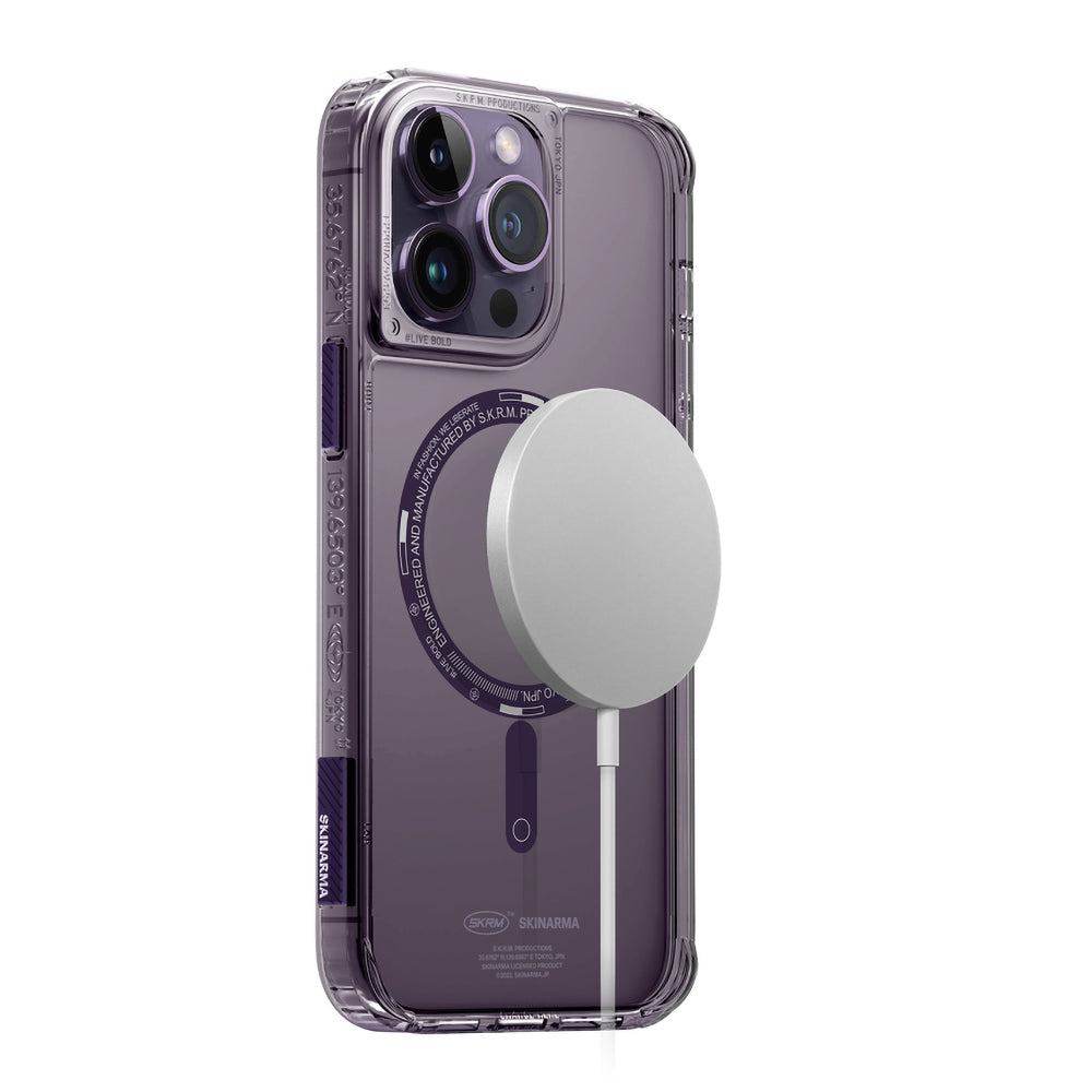 Apple iPhone 14 Pro Max Kılıf SkinArma Şeffaf Airbag Tasarımlı M-safe Şarj Özellikli Saido Kapak Mor