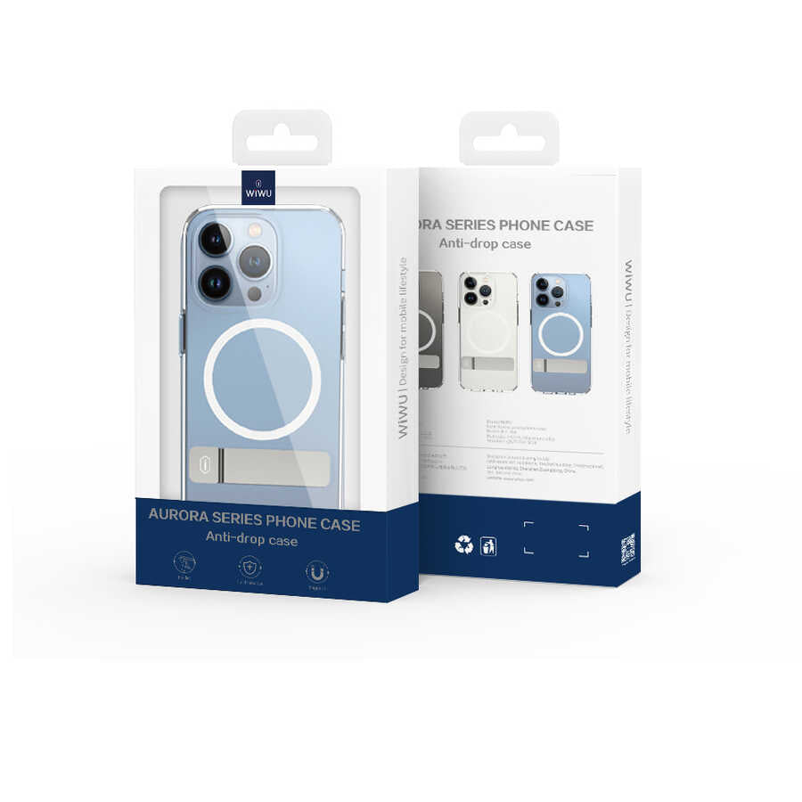 Apple iPhone 14 Pro Max Kılıf Standlı M-safe Wireless Şarj Özellikli Wiwu Aurora Serisi Kapak Renksiz
