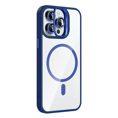 Apple iPhone 14 Pro Max Kılıf Standlı ve Kamera Lens Hediyeli M-Safe Şarj Özellikli Zore Etro Kapak Derin Mor