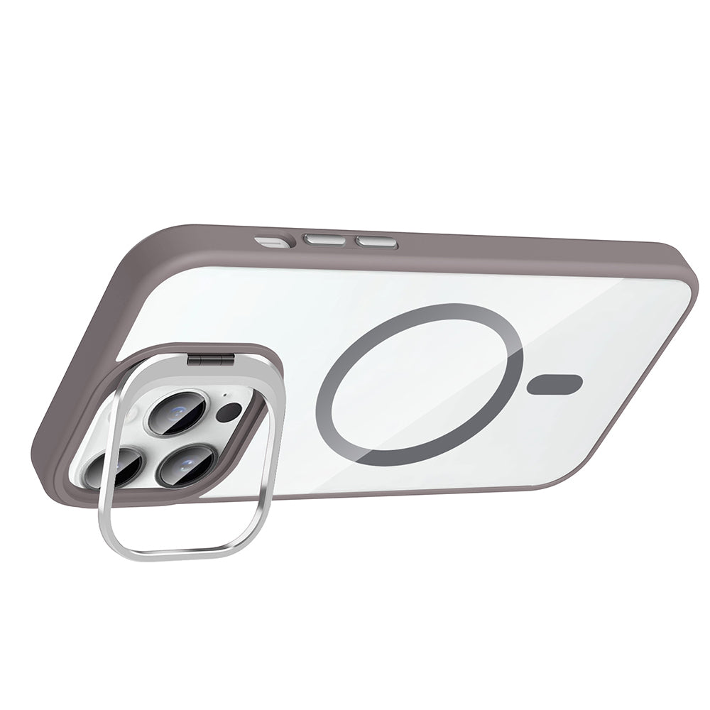 Apple iPhone 14 Pro Max Kılıf Standlı ve Kamera Lens Hediyeli M-Safe Şarj Özellikli Zore Etro Kapak Lacivert