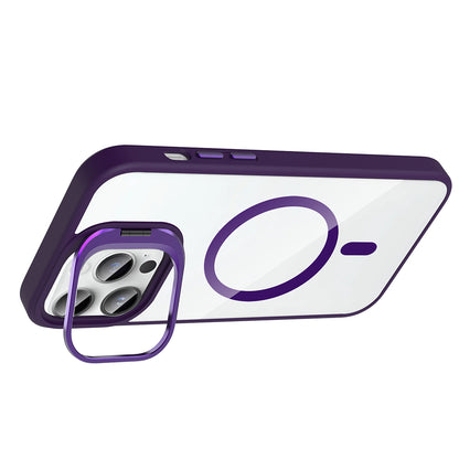 Apple iPhone 14 Pro Max Kılıf Standlı ve Kamera Lens Hediyeli M-Safe Şarj Özellikli Zore Etro Kapak Lacivert