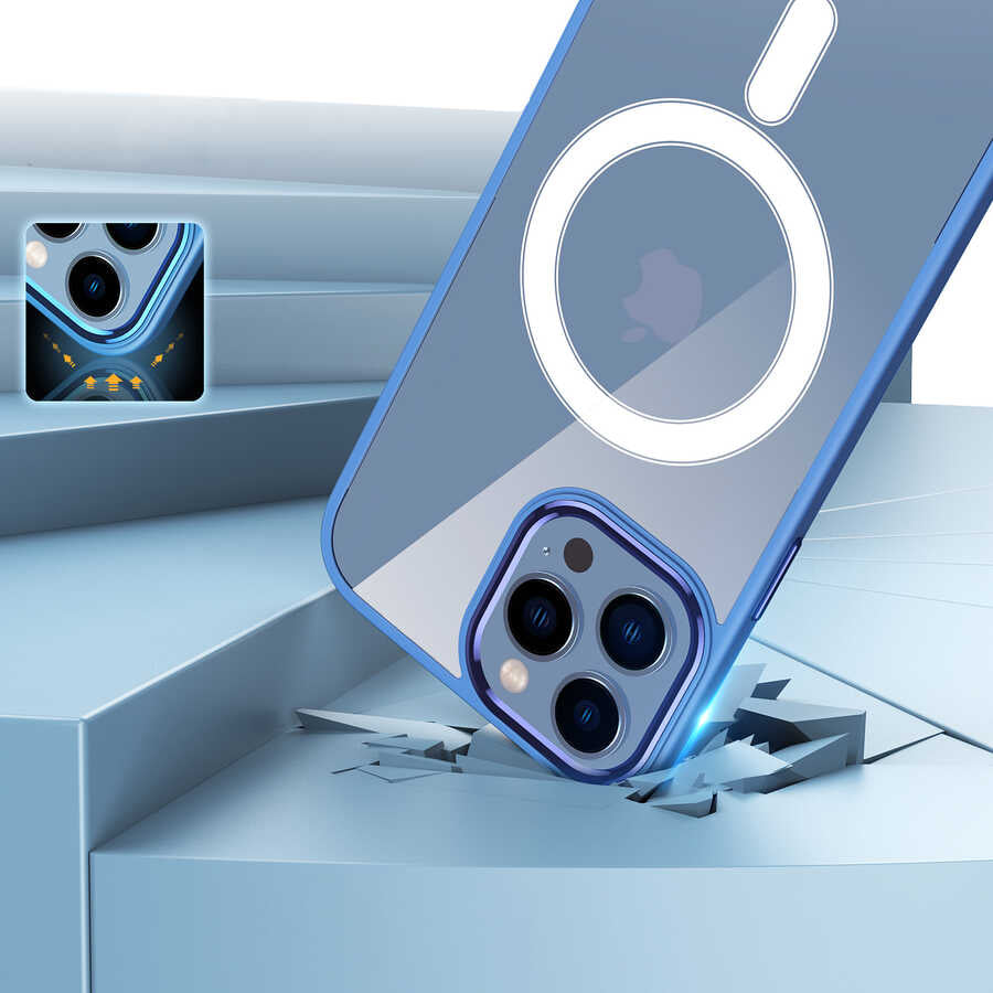 Apple iPhone 14 Pro Max Kılıf Wireless Şarj Özellikli Zore Krom M-safe Silikon Kapak Siyah