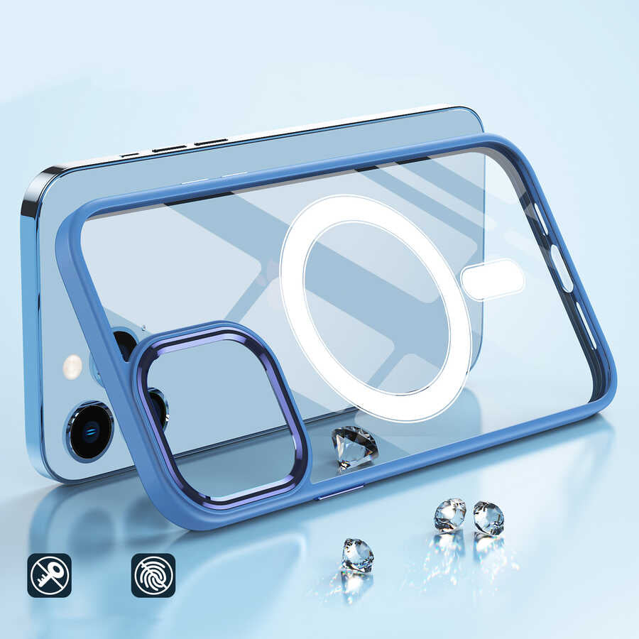 Apple iPhone 14 Pro Max Kılıf Wireless Şarj Özellikli Zore Krom M-safe Silikon Kapak Koyu Yeşil