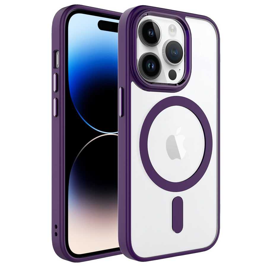 Apple iPhone 14 Pro Max Kılıf Wireless Şarj Özellikli Zore Krom M-safe Silikon Kapak