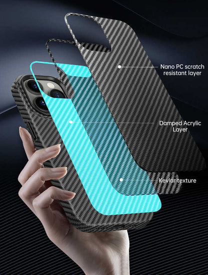 Apple iPhone 14 Pro Max Kılıf Wiwu Karbon Fiber Görünümlü M-safe Wireless Şarj Özellikli Kabon Kapak Siyah