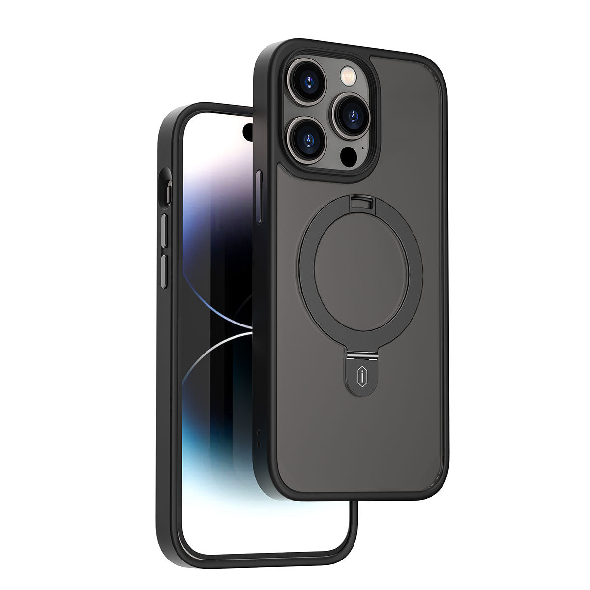 Apple iPhone 14 Pro Max Kılıf Wiwu ZMM-010 M-safe Şarj Özellikli Parmak İzi Bırakmayan Mat Transparan Standlı Kapak Derin Mor