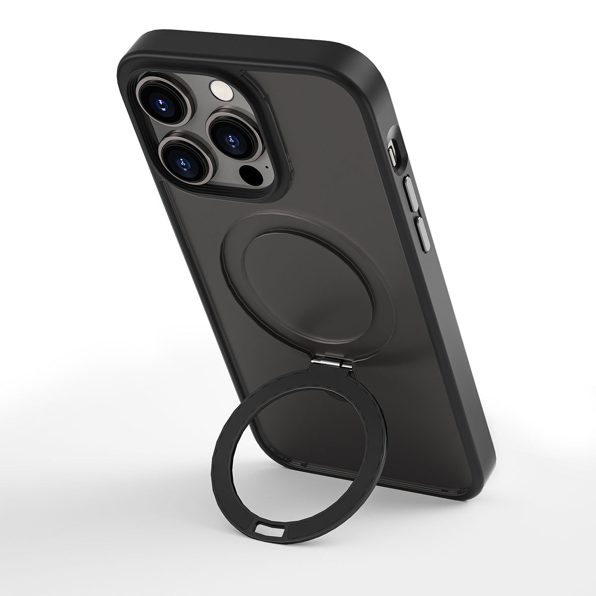 Apple iPhone 14 Pro Max Kılıf Wiwu ZMM-010 M-safe Şarj Özellikli Parmak İzi Bırakmayan Mat Transparan Standlı Kapak Siyah