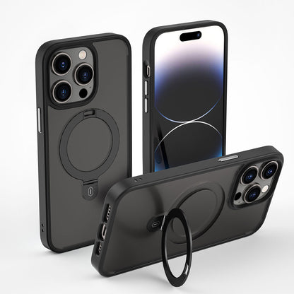 Apple iPhone 14 Pro Max Kılıf Wiwu ZMM-010 M-safe Şarj Özellikli Parmak İzi Bırakmayan Mat Transparan Standlı Kapak Siyah