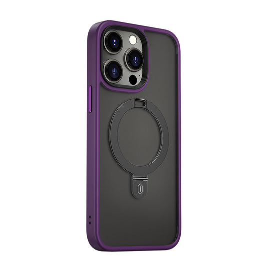 Apple iPhone 14 Pro Max Kılıf Wiwu ZMM-010 M-safe Şarj Özellikli Parmak İzi Bırakmayan Mat Transparan Standlı Kapak Derin Mor